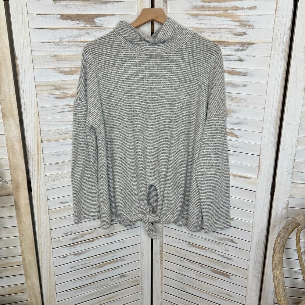 LOU & GREY  LOFT Women's L Pullover Cowlneck Sweater Gray Stripe Signature Soft